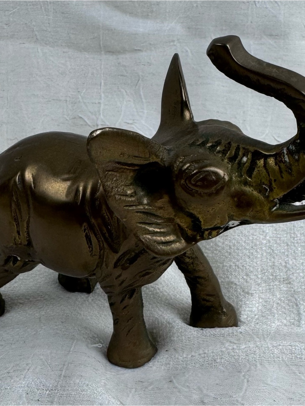 Vintage Brass Elephant Heavy Animal Figure Raised Trunk Up Good Luck Statue